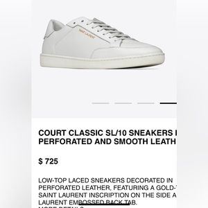Brand New YSL SNeakers!! COURT CLASSIC SL/10 SNEAKERS IN PERFORATED LEATHER